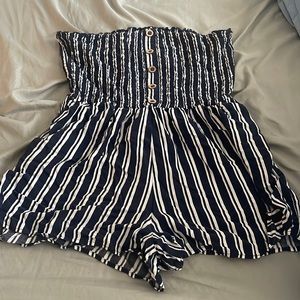 Navy strapless garage romper